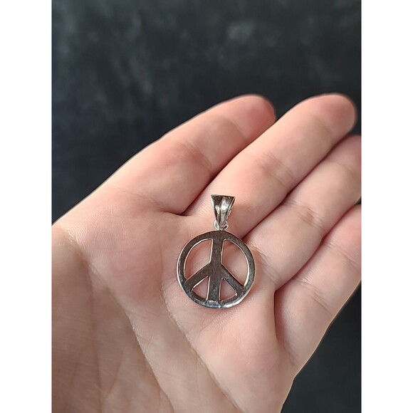 925 Sterling Silver Peace Sign Pendant Vintage - Picture 2 of 10